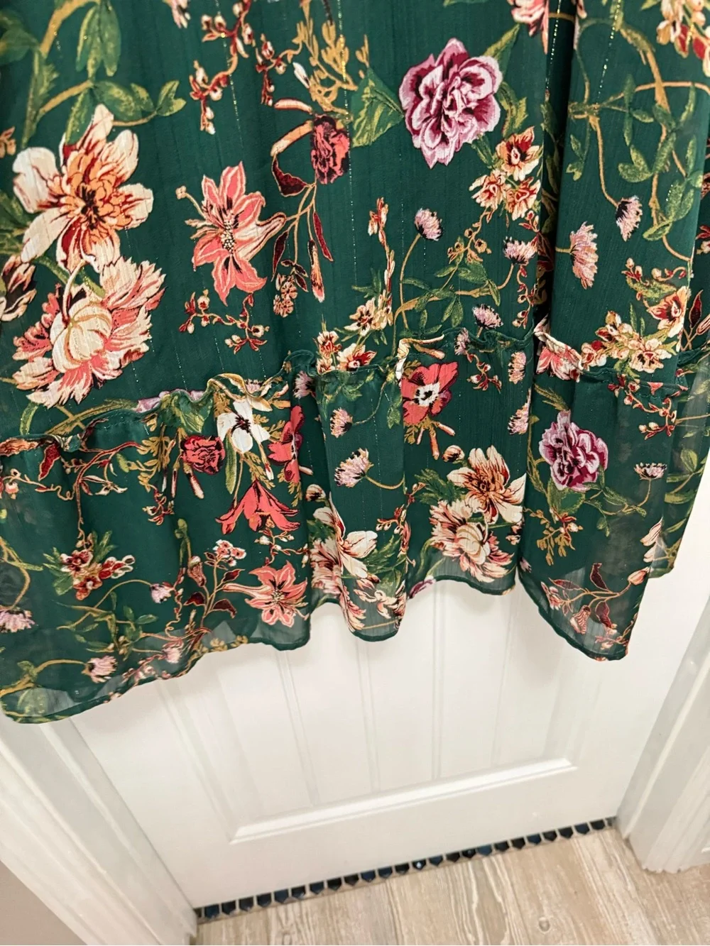Maurices Womens 3X Green Pink Floral V-Neck Long Sleeve Ruffle Dress (G-8)